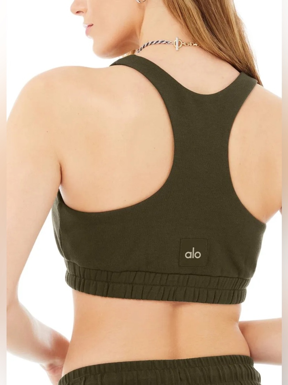 ALO YOGA Scoop Neck Sweatshirt Sports Bra Dark Olive Size X-Small